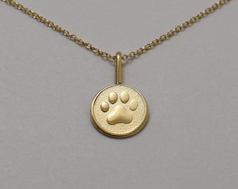 14K Solid Gold Small Paw Charm Necklace – Minimalist Pet Lover Gift