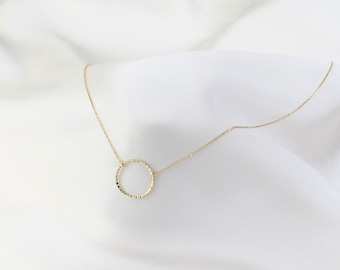 14K Gold Circle Necklace - Minimalist Karma Pendant