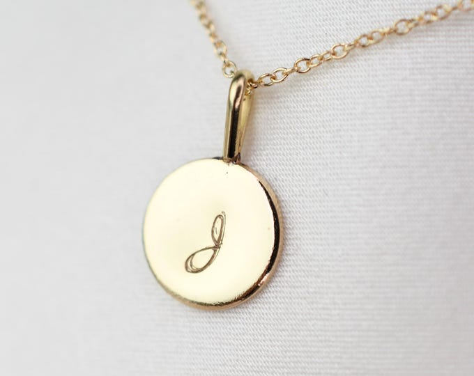 14K Solid Gold Initial Charm Necklace. 14k Gold Small Gold Initial Charm. Gift for a new mom. Gift for her.