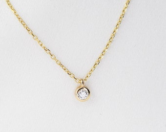 14K Gold Diamond Necklace - Tiny diamond