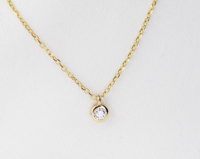 14K Gold Diamond Necklace - Tiny diamond