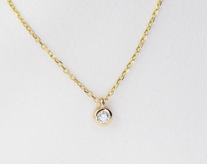 14K Gold Diamond Necklace - Tiny diamond