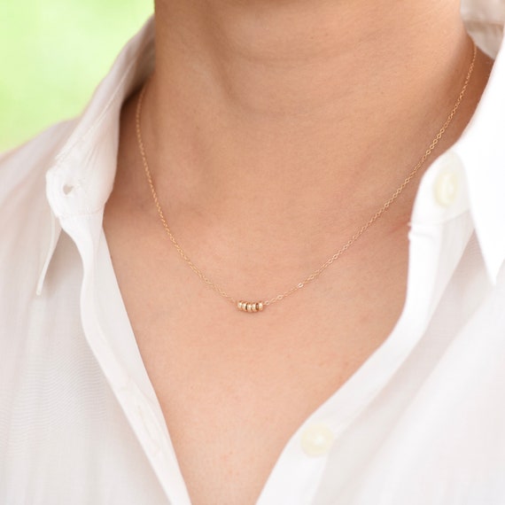 14K Gold Dainty Beads Necklace. 14K Gold Delicate Necklace. 14K Gold Small Beads Necklace. Etsy