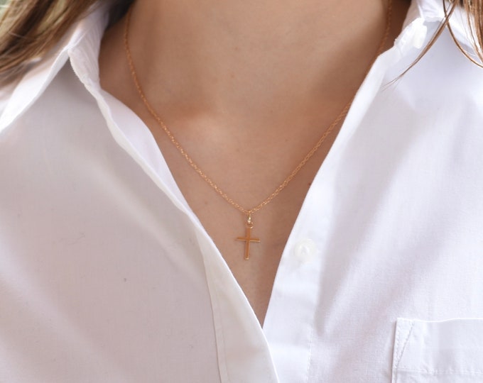 Solid Gold Cross Necklace. 14k cross pendant and necklace.