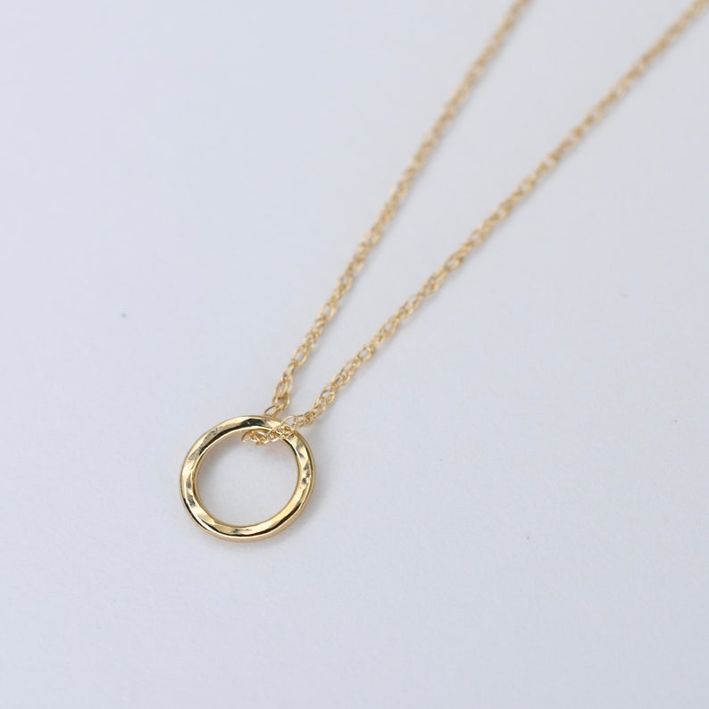 14K Solid Gold Circle Charm Necklace 14k Gold Circle Etsy