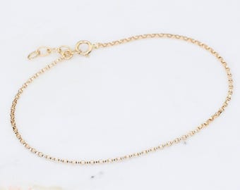 Everyday Bracelet Stacks Gold Chains, 14K Solid Yellow Gold Dainty Chain Bracelet, Delicate Gold Bracelet, Stackable Gold Bracelet for Her