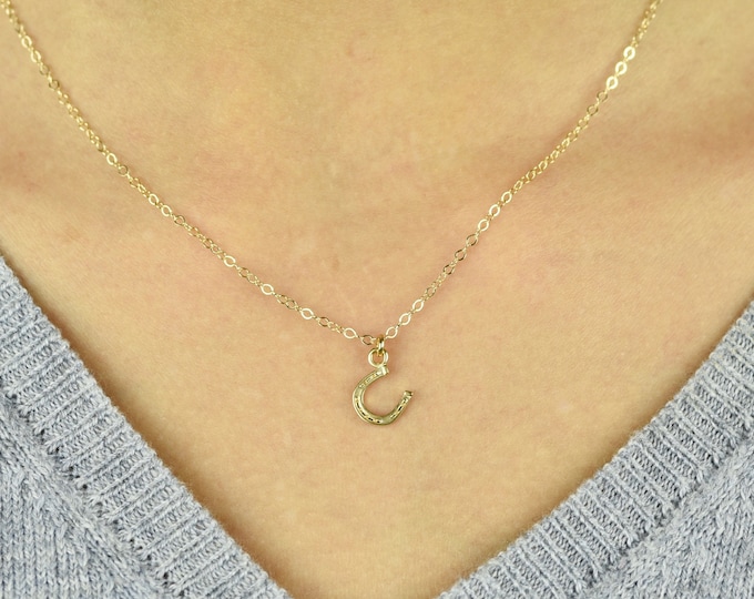 14K Gold Horseshoe Necklace. 14K gold small horseshoe necklace. 14K gold small horseshoe charm necklace. Horseshoe necklace