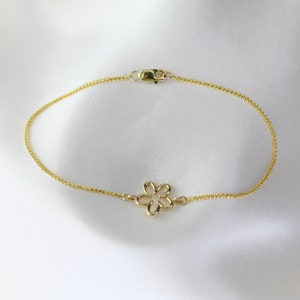 14K Gold Flower Bracelet - 14K Gold Sparkly Wheat Chain Bracelet