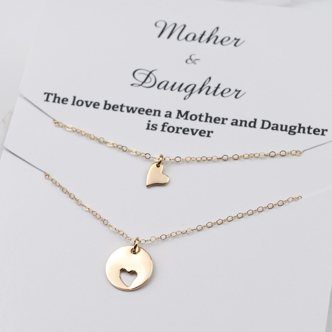 Mother Daughter Necklace Set 14K Gold Heart Necklace Set Etsy
