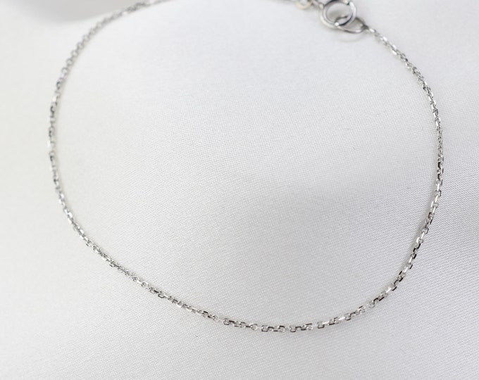 14K White Gold Dainty Chain Bracelet - Ultra Delicate 14K Solid White Gold Bracelet - Simple chain bracelet
