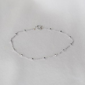 14K White Gold Delicate Bracelet 14K White Gold Cable Chain with Beads Bracelet 14K Solid White Gold Bracelet image 6