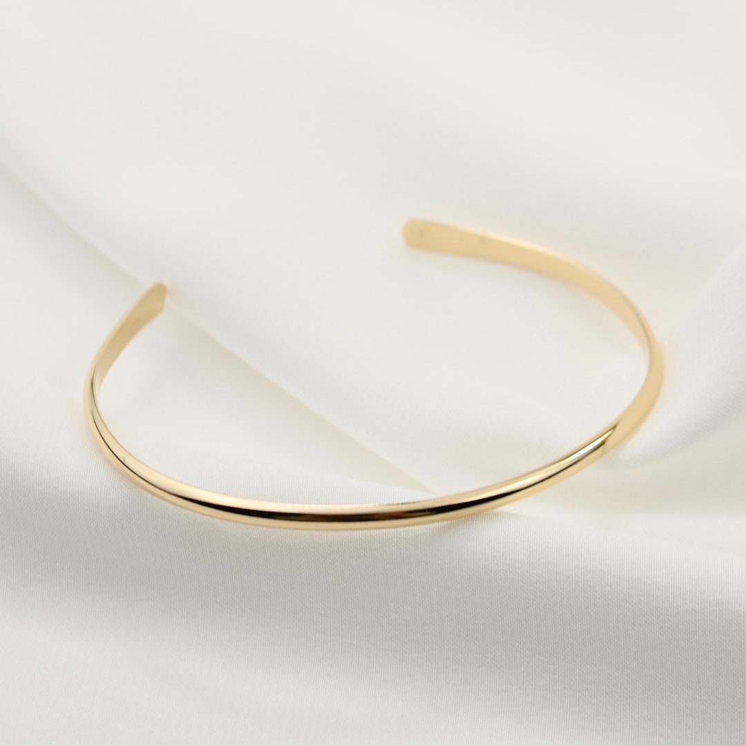 14K Solid Gold Cuff Bracelet, Minimalist Cuff Bracelet, Delicate Cuff
