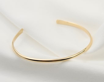 14K Solid Gold Cuff Bracelet, Minimalist Cuff Bracelet, Delicate cuff bracelet