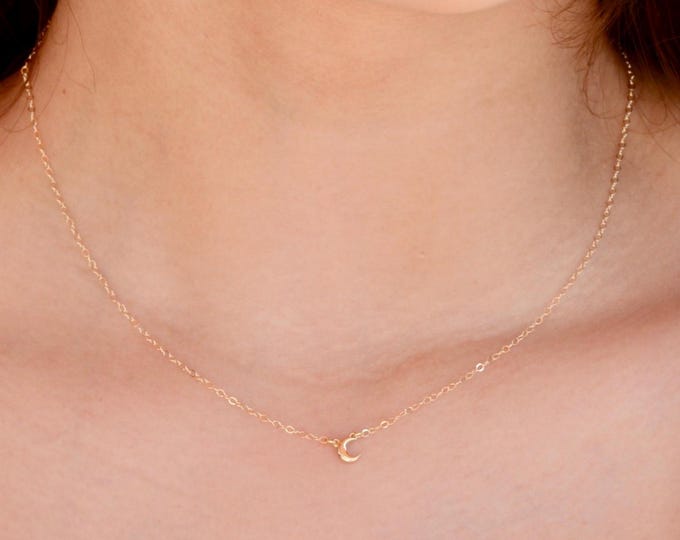 14K Gold Petite Moon Necklace - Delicate Crescent Charm