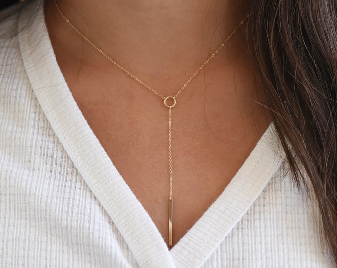 14k Gold Y Necklace. 14k delicate y necklace