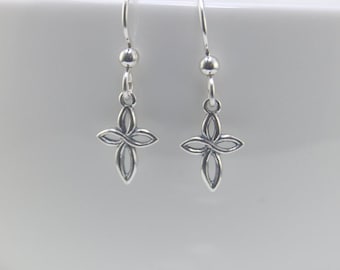 Sterling silver cross earrings, Small elegant silver cross earrings, First Communion gift, Confirmation gift.