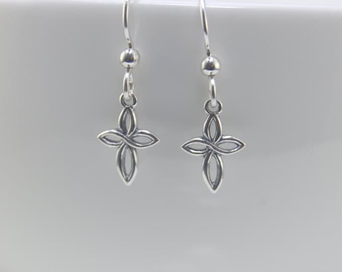 Sterling silver cross earrings, Small elegant silver cross earrings, First Communion gift, Confirmation gift.