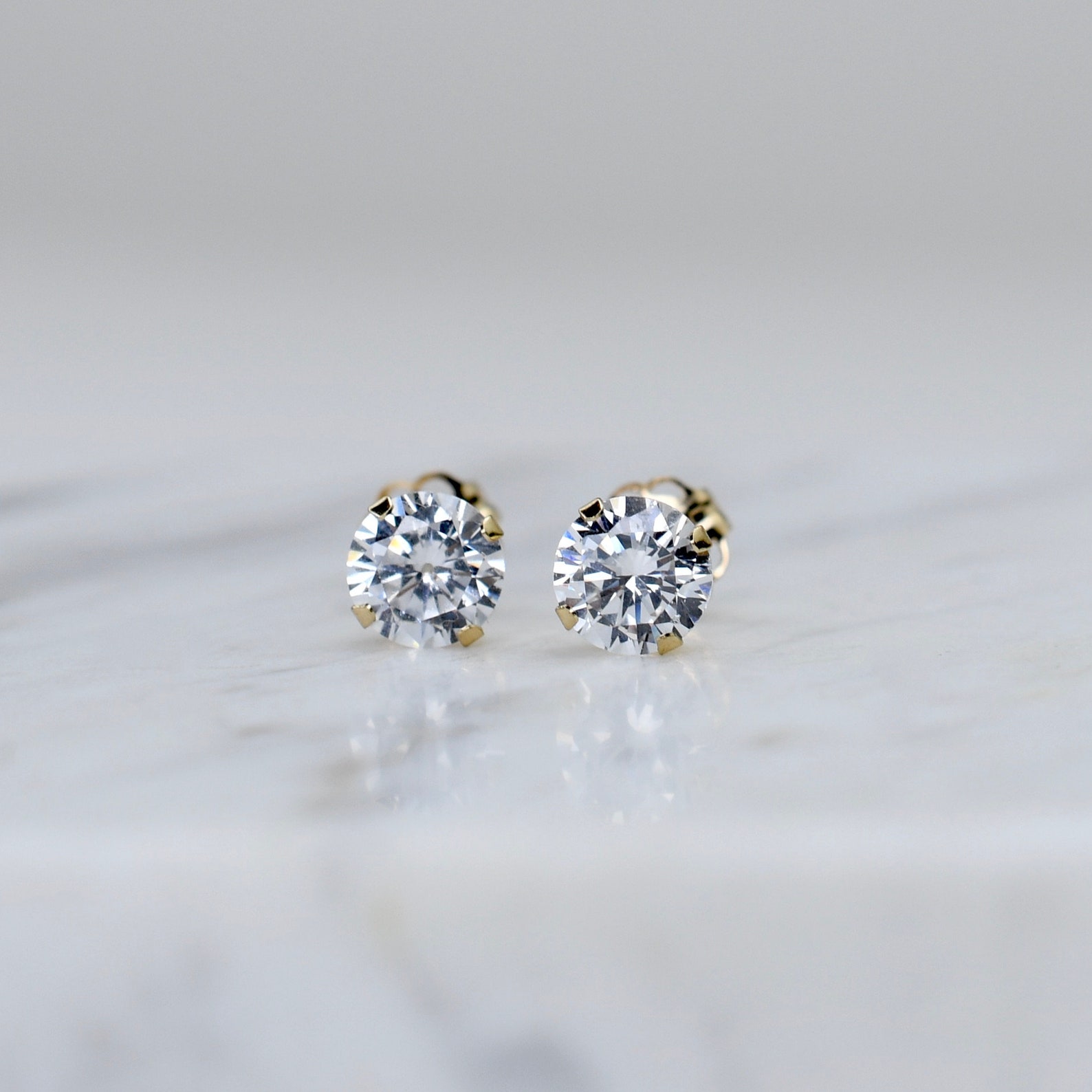 14K Gold CZ Stud Earrings Gold Stud Earrings Etsy