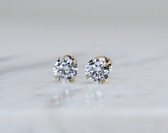 14K Gold CZ Stud earrings - Gold stud earrings,