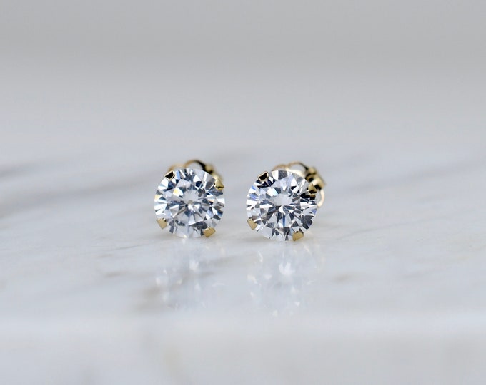 14K Gold CZ Stud earrings - Gold stud earrings,