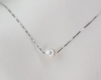 14K Gold Akoya Pearl Necklace: Delicate Box Chain