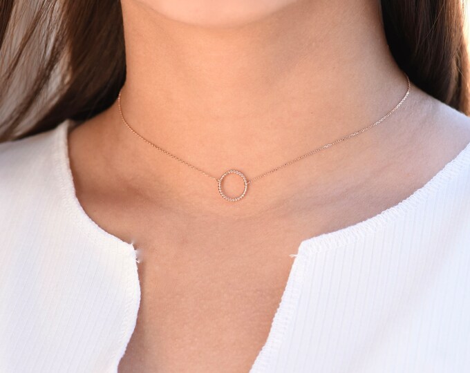 14K Rose Gold Karma Choker - 14k rose gold circle necklace