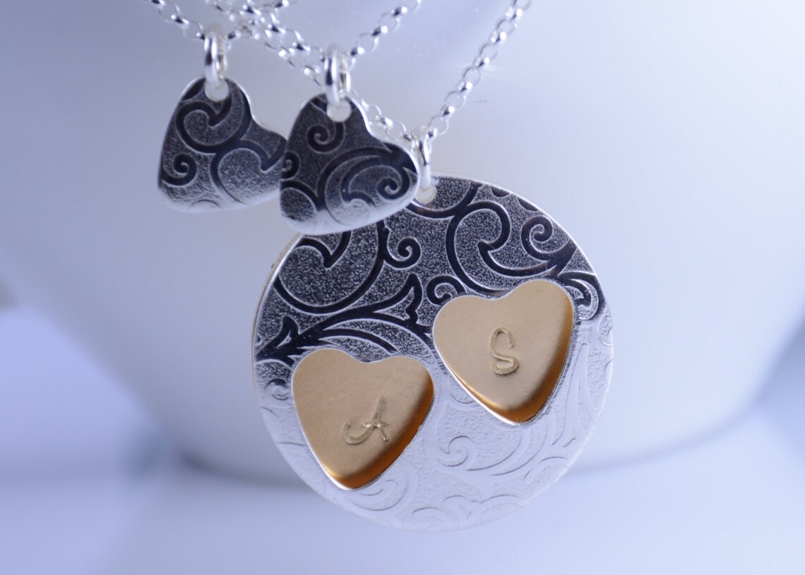 Mother 2 daughter necklace set Mother two daughters gift Etsy