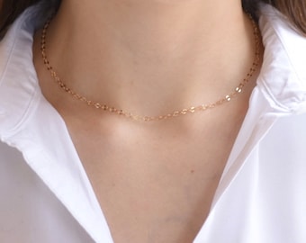 Delicate Necklace Gold Choker. 14K gold necklace.