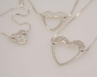 Generations bracelet set, Grandmother mother daughter bracelet set, Hammered heart charm bracelet set