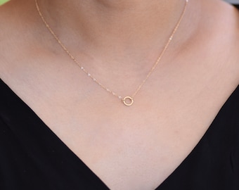 14K Solid Gold Karma Necklace - 14k Gold Circle Necklace - 14k Gold Delicate Necklace