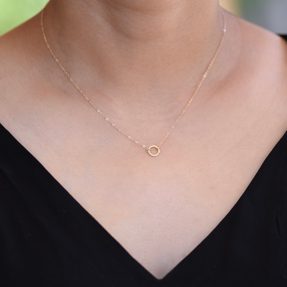 14K Solid Gold Karma Necklace 14k Gold Circle Necklace 14k Gold