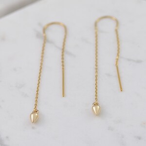 14K gold threader earrings - 14K solid gold earrings. 14K Gold Earrings