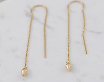 14K gold threader earrings - 14K solid gold earrings. 14K Gold Earrings