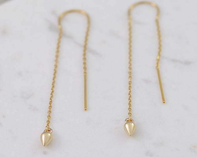 14K gold threader earrings - 14K solid gold earrings. 14K Gold Earrings