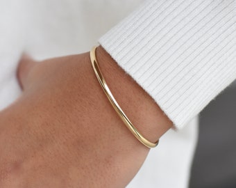 14K Solid Gold Cuff Bracelet, 14k Gold Minimalist Cuff Bracelet