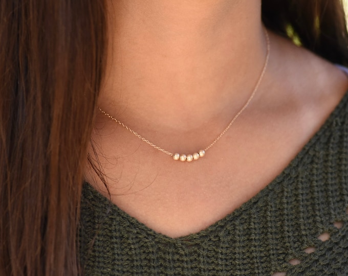 14K Gold Stardust Beads Necklace. 14K Gold Delicate Small Stardust Necklace.