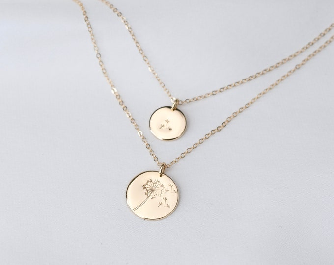 14K Gold Mother Daughter Necklace Set - Dandelion necklace.