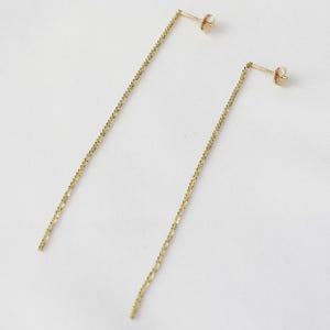 14K Gold Long Chain Earrings. 14K Gold Sparkle Chain Earrings. 14K Solid Gold Minimalist Earrings