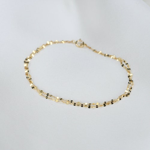 14K Gold shops Double Sparkle Delicate Chain Bracelet - Gold Dainty Chain Bracelet