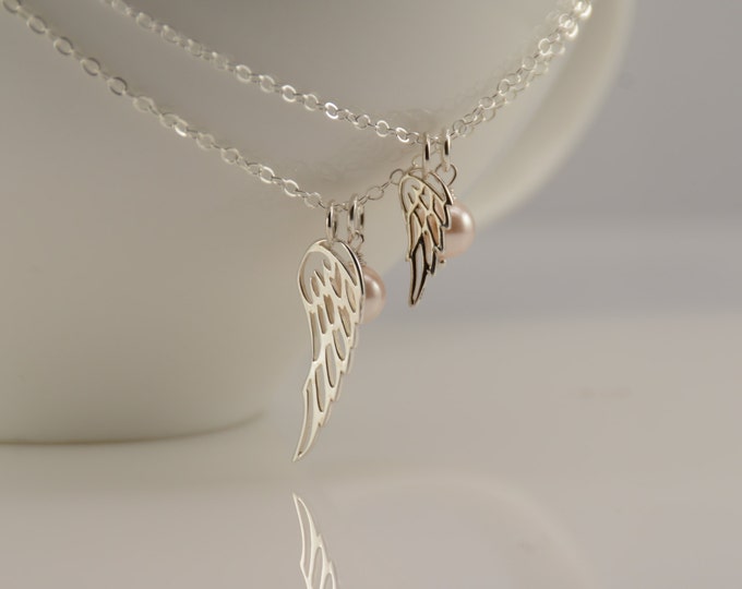 Angel wing necklace set for mom and her little angel