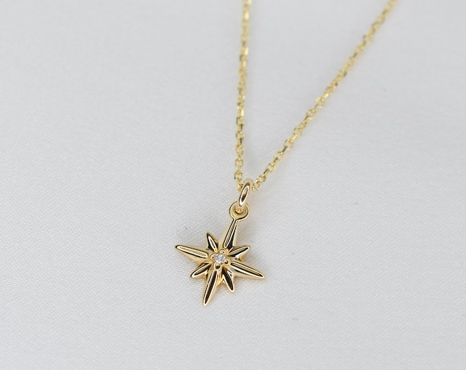 14k Gold North Star Necklace. 14k gold star necklace