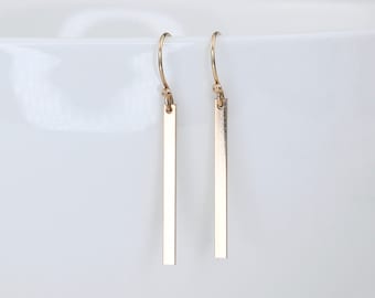 14K Gold Bar Earrings. Minimal Bar Earrings. 14K Solid gold bar earrings.