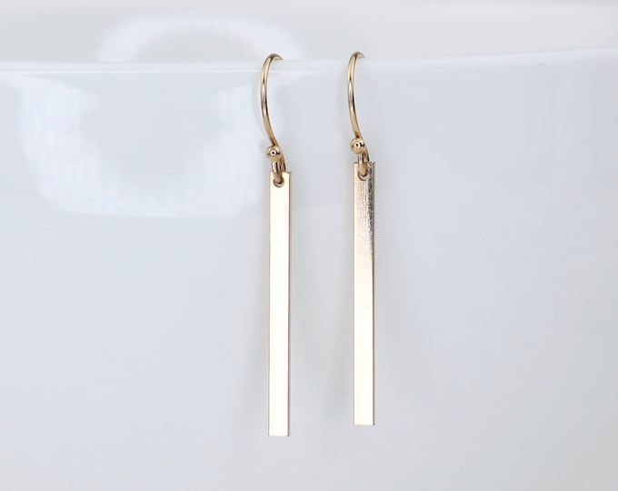 14K Gold Christmas Bar earrings. Minimal Bar Earrings. 14K Solid gold bar earrings. Bar earrings.