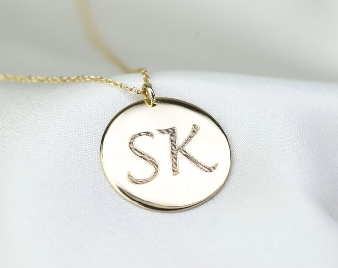 14k Gold Personalized Necklace. 14k gold personalized coin necklace