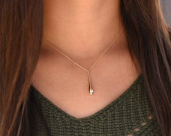 14k Gold Teardrop Pendant Necklace, 14k Yellow Gold Teardrop Necklace, 14k White Gold Teardrop Necklace