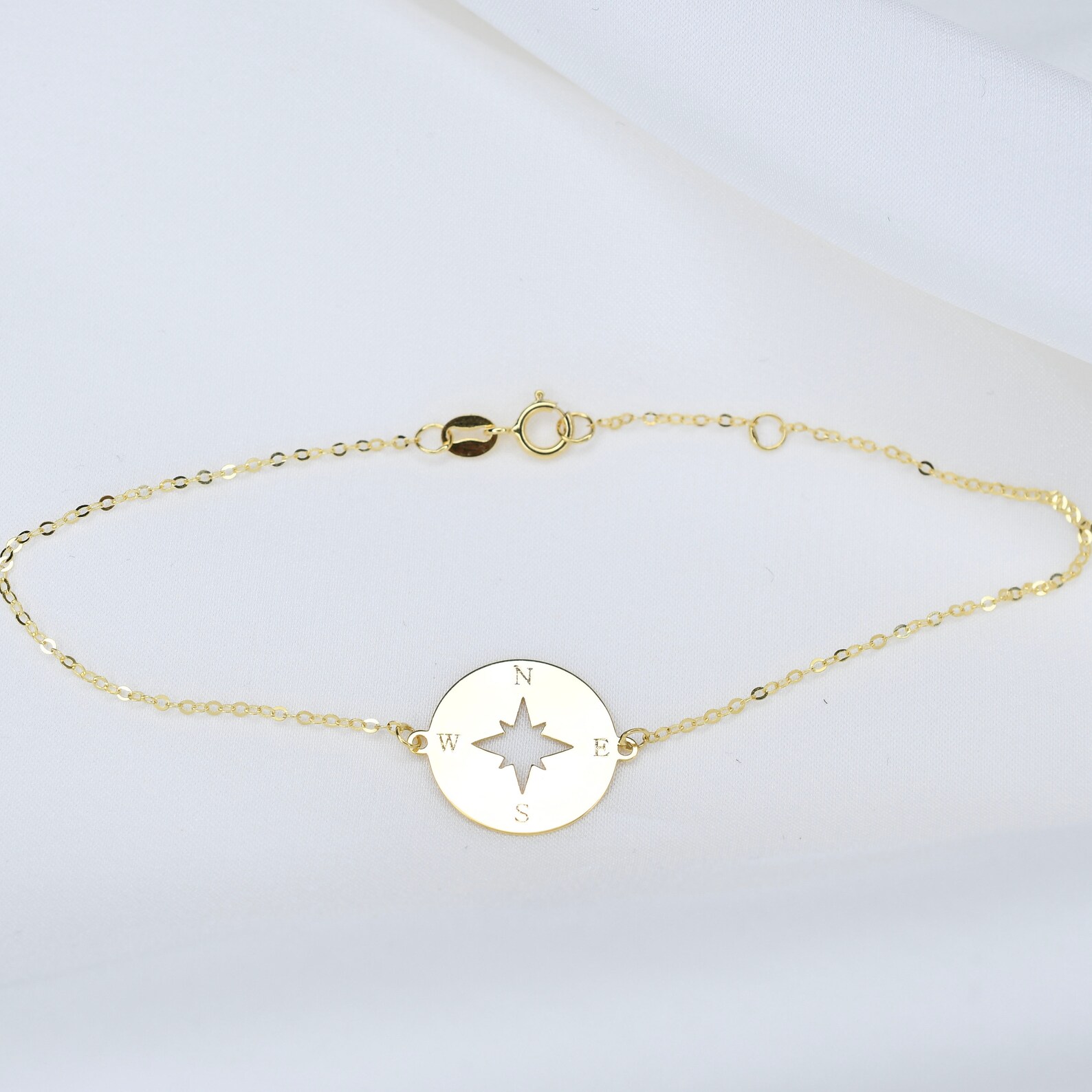 14K Gold Compass Bracelet Adjustable 14k Gold Compass Etsy