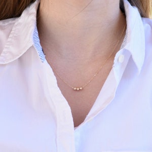 14K Gold Small Bead Necklace – Solid Gold Minimalist Necklace – Dainty Everyday 4mm Beaded Necklace