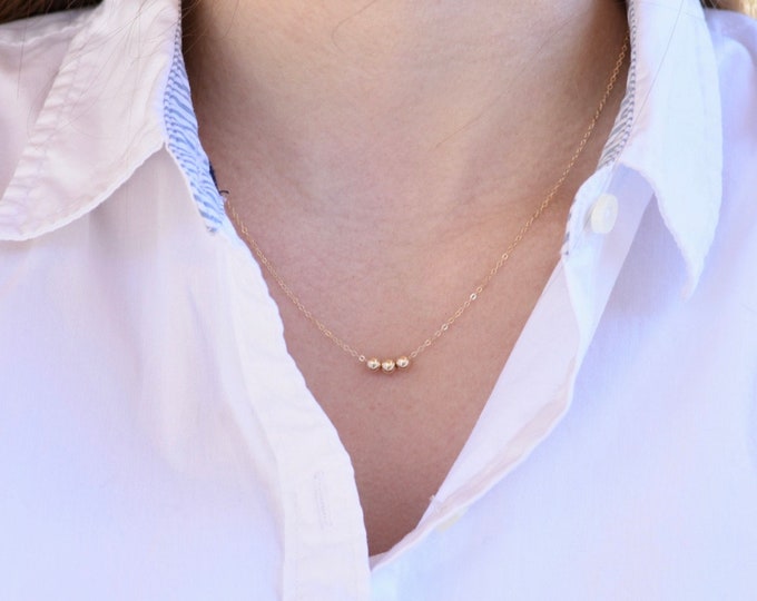 14K Gold small beads necklace. 14K gold delicate necklace. 14K gold small beads necklace.