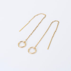 14K Gold Threader Earrings – Minimalist 14K Gold Circle Earrings – Elegant Gold Earrings