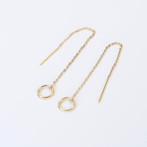 Cz Gold Threader Earrings 14K Goldfilled Ear Thread Long Etsy